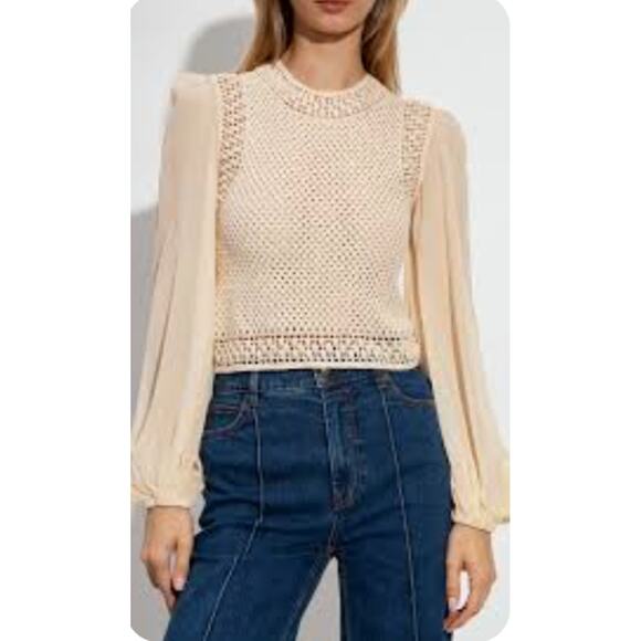 Zimmermann Top 6 Luminosity Crochet Knit Sheer Cream Balloon Boho Chic Romantic - Picture 3 of 11
